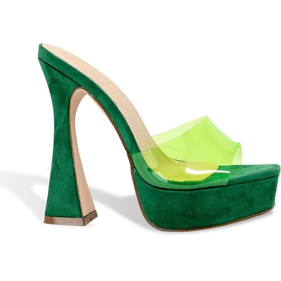 Chase & Chloe Lucite green slip on platform heels. Size 7.5 - Picture 6 of 11